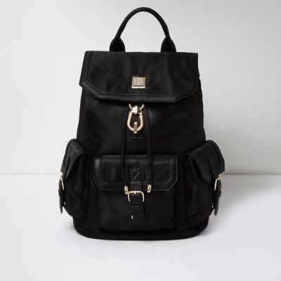 Black oversized flap pocket backpack